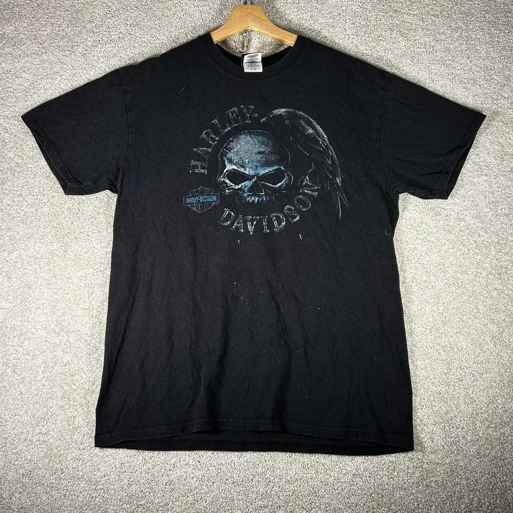Y2K men's Harley Davidson skull biker Indiana black t-shirt Size L